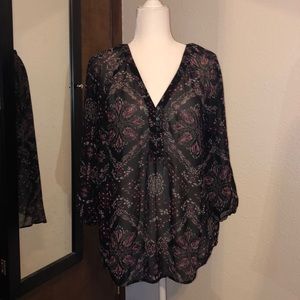 Maurices sheer floral black 3/4 sleeve top